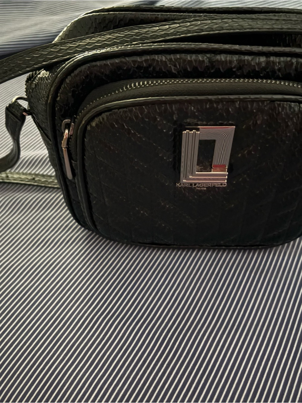 Karl Lagerfeld Black Textured Crossbody Bag